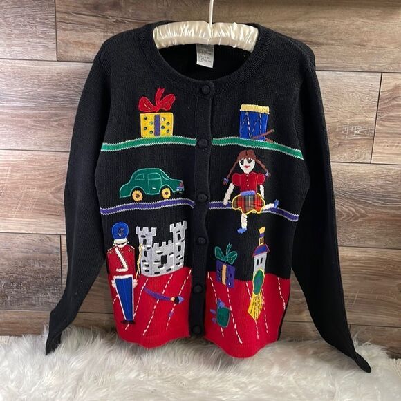 Vintage Victoria Jones Ladies Ramie Cotton Ugly Christmas Sweater Sz Small Black - Picture 1 of 4